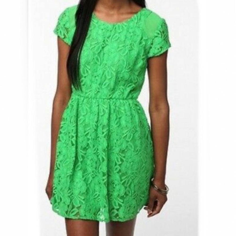 Urban Outfitters green lace holiday Christmas party dress